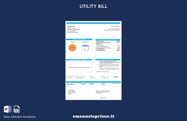 modello di bolletta delle utenze USA California Directv in stile verificato
